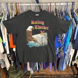 Vintage 1997 Rolling Thunder X T-Shirt Anvil Single Stitch POW MIA Black Large